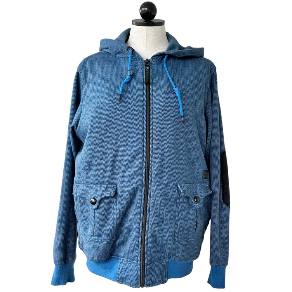 Adidas x David Beckham Blue Jacket Hoodie Elbow Patches Zip Front Size Medium